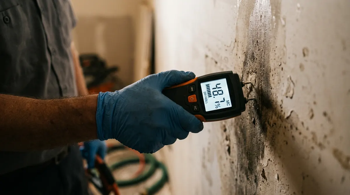 Close-up of Structural Drying & Dehumidification work by Gold Tech Restoration in Sayville